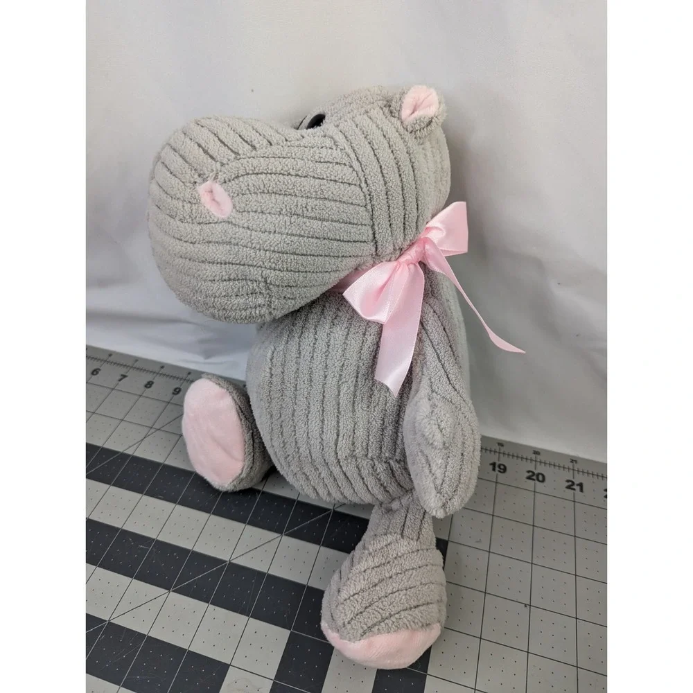 Burton Gray Hippo‎ Plush 12 Inch Pink Bow Stuffed Animal Toy